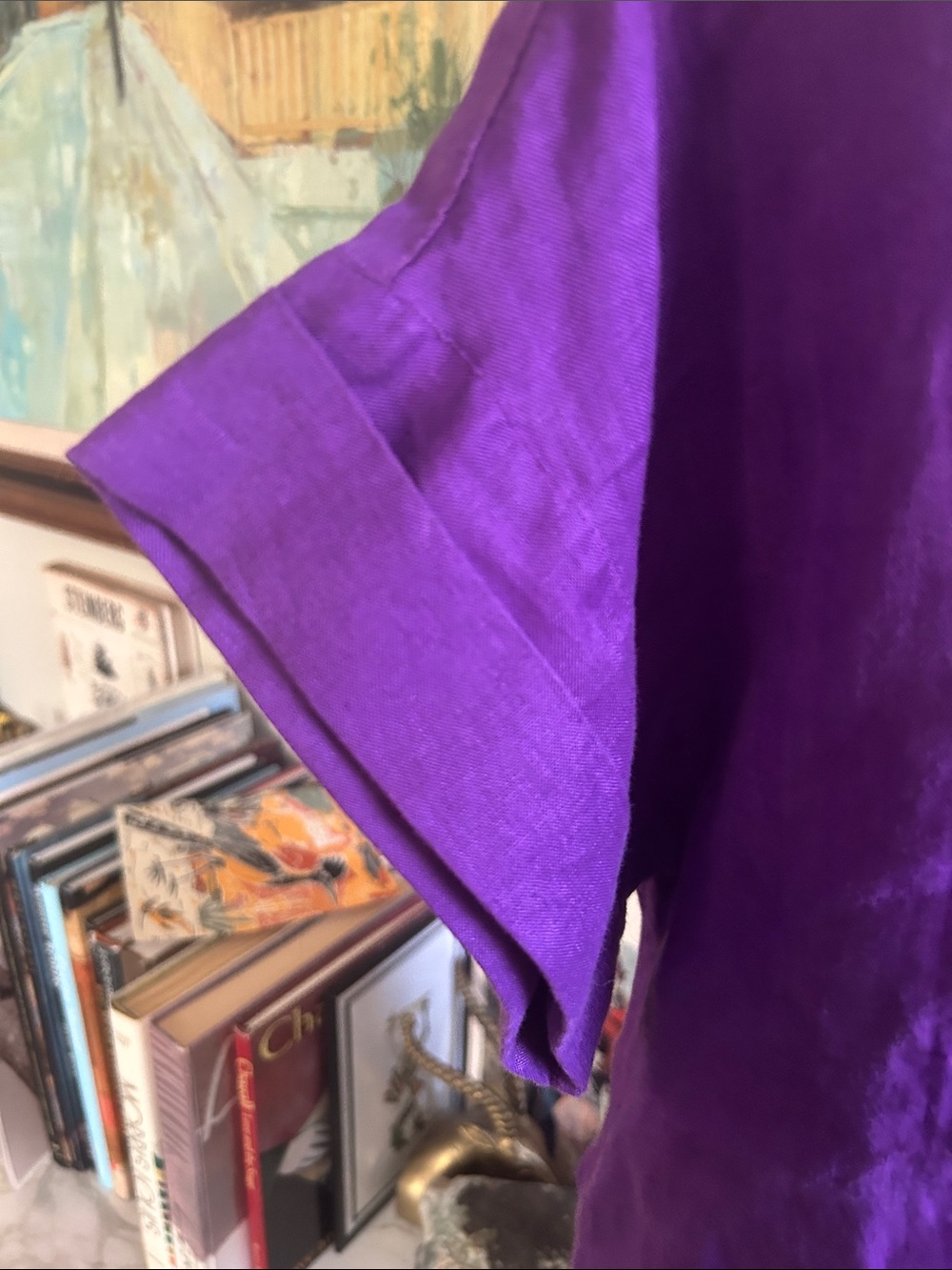 Lauren Ralph Lauren Royal Purple Short-Sleeve Linen Button-Down - Picture 2 of 6